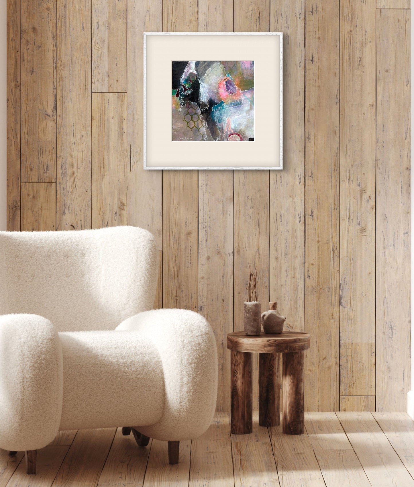 Canvas original of "At The Speed of Light" as seen matted and framed, hanging on a wall