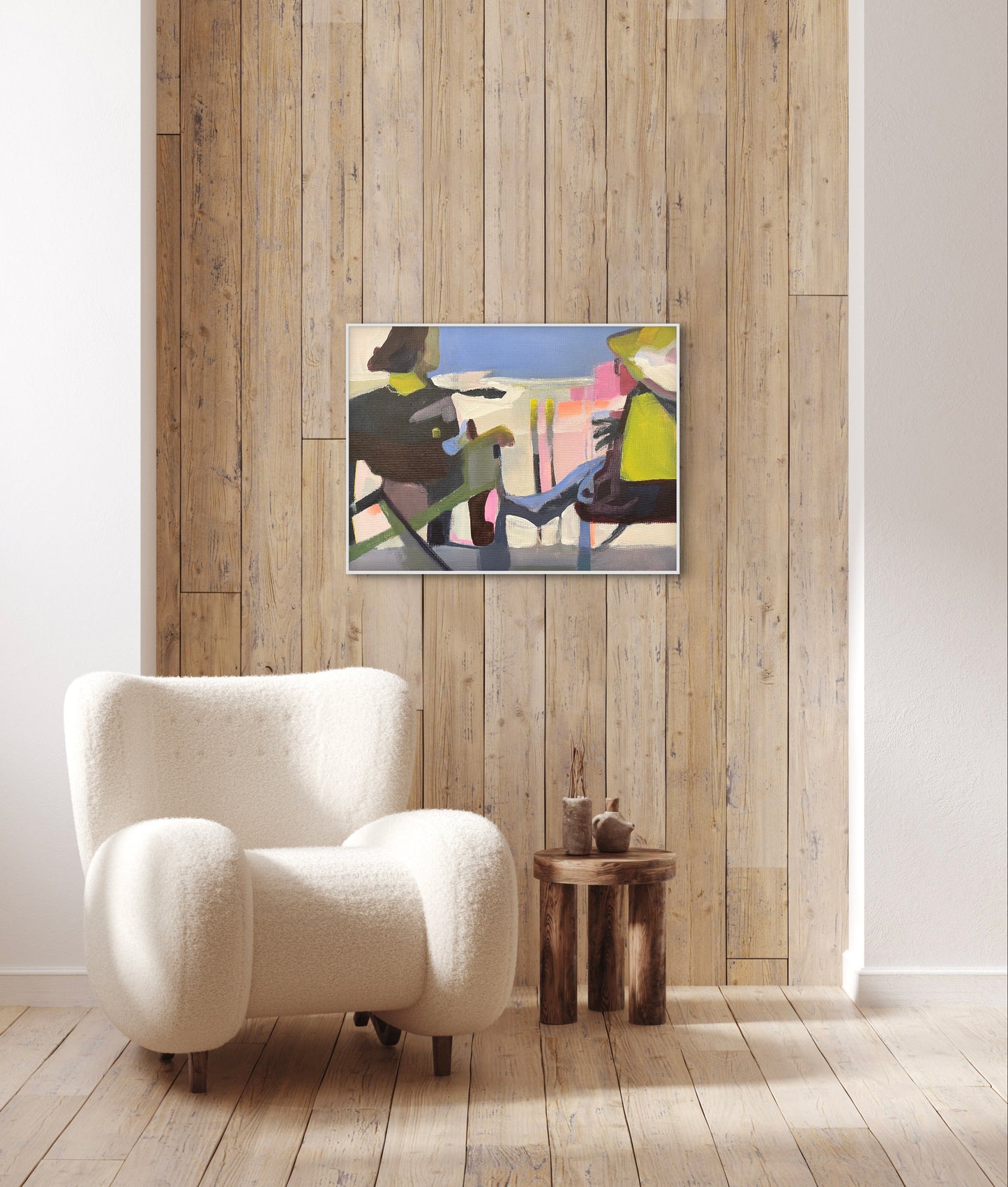 Original canvas "Cocktails At Four", as seen framed and hanging on a wall