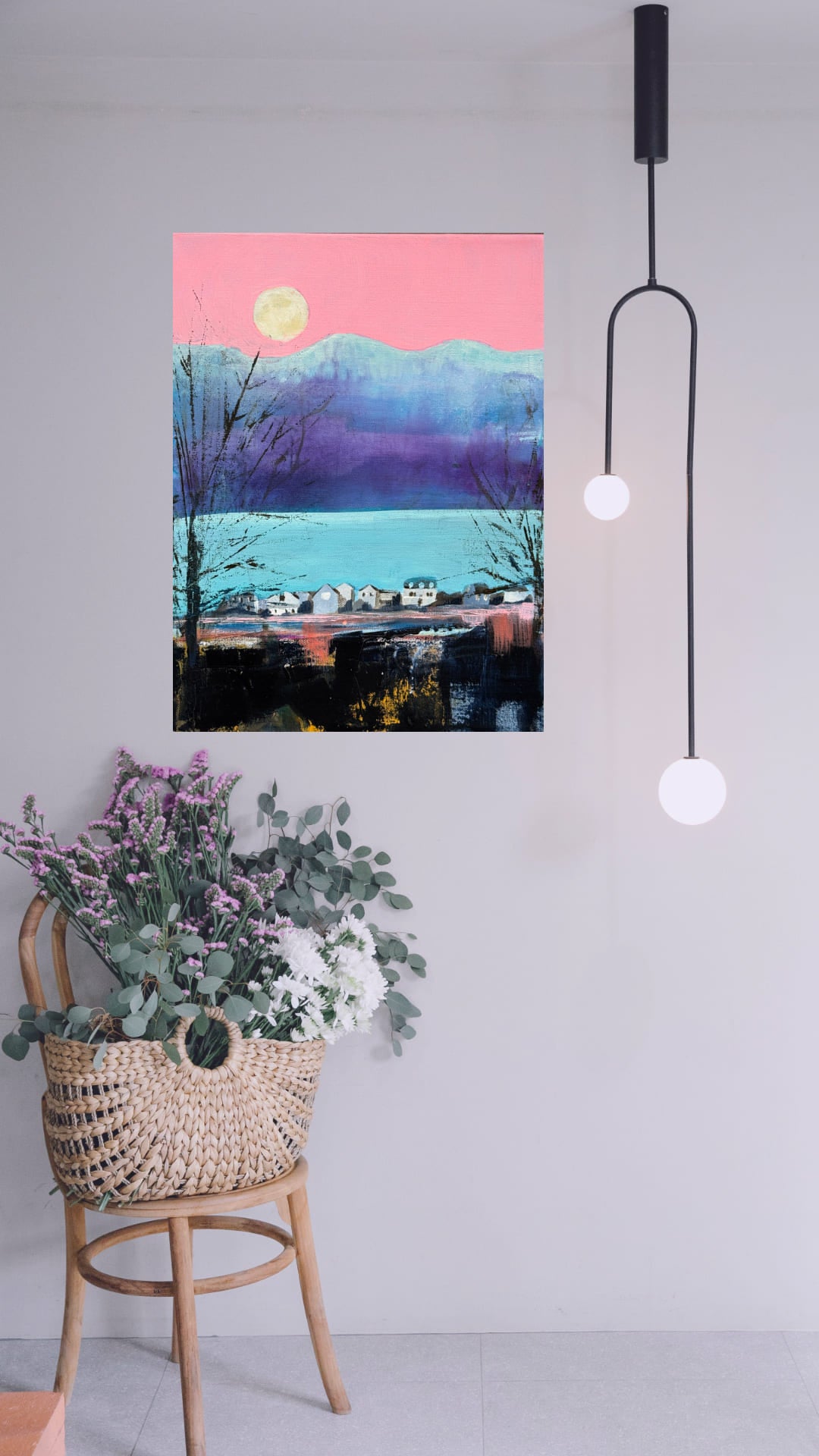 Cold Moon Over Humarock - Coastal Moonscape Painting 16x12 - Lori