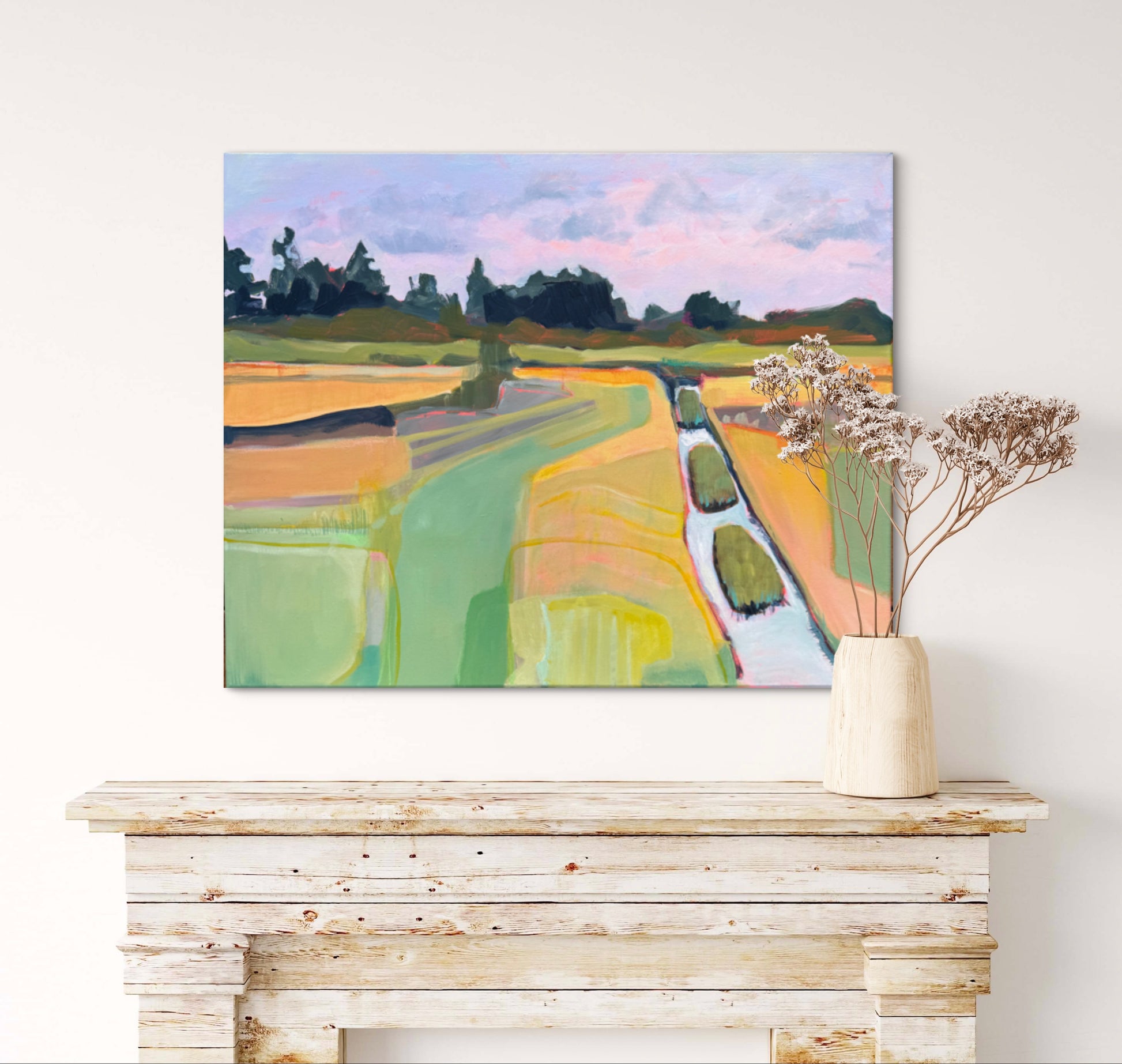Painting "One Fine Day" as seen above a mantle