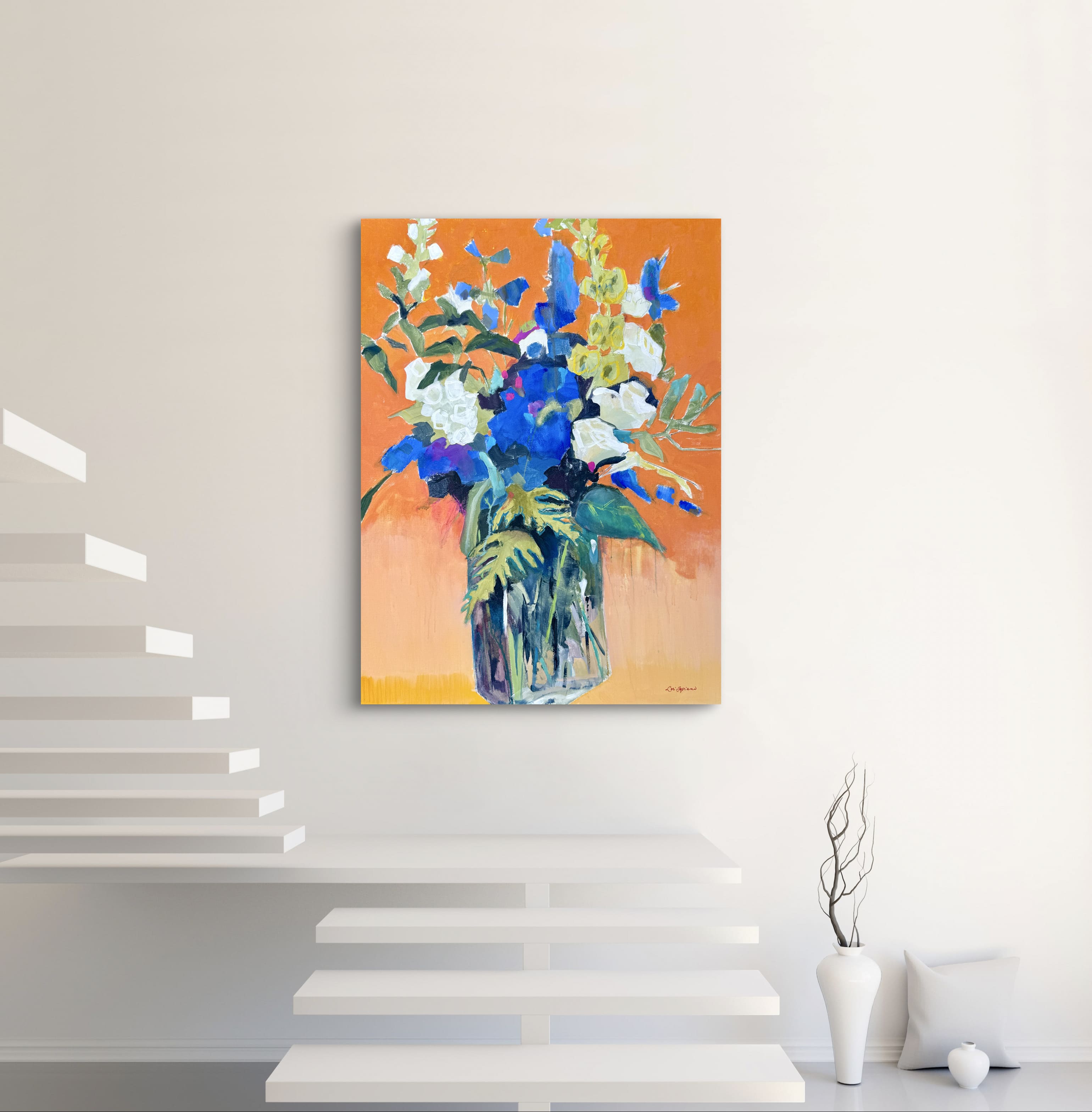 Touch of The Blues - Floral Still Life Painting 40x30 - Lori