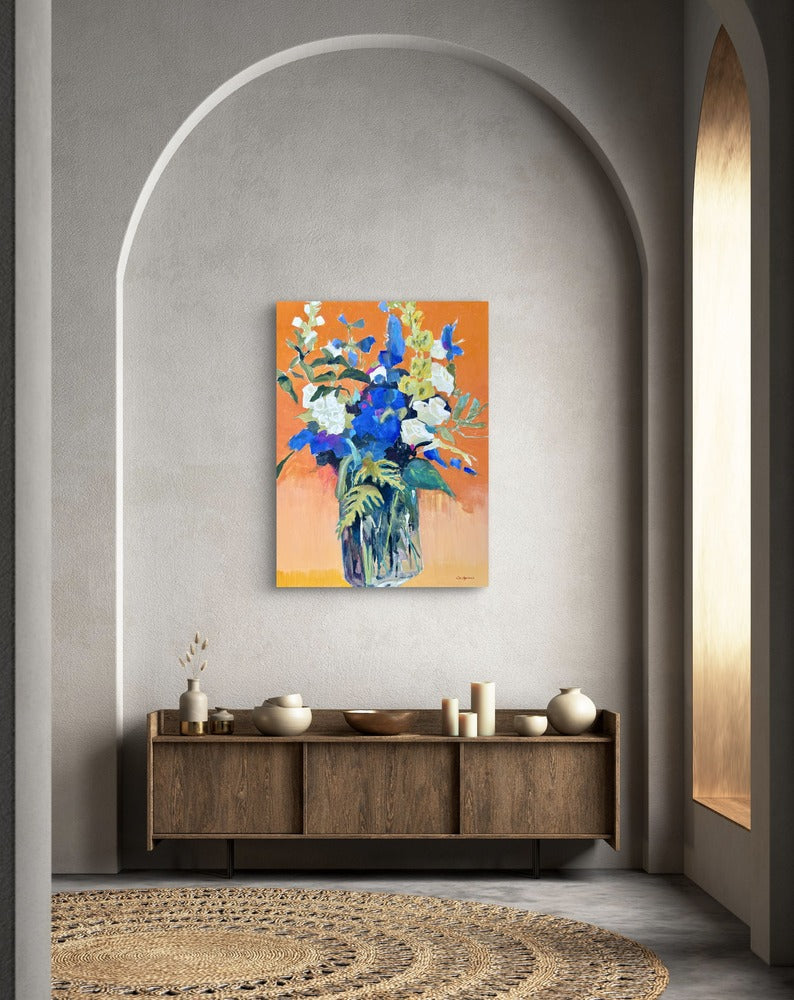 Touch of The Blues - Floral Still Life Painting 40x30 - Lori